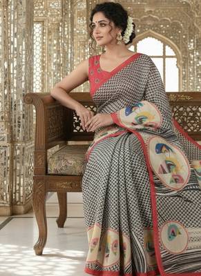 Multicolor premium printed saree with blouse 3
