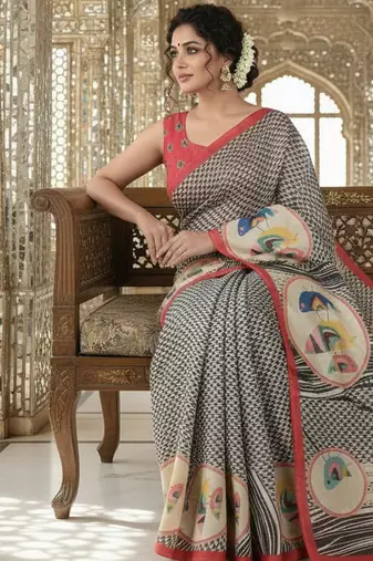Multicolor premium printed saree with blouse