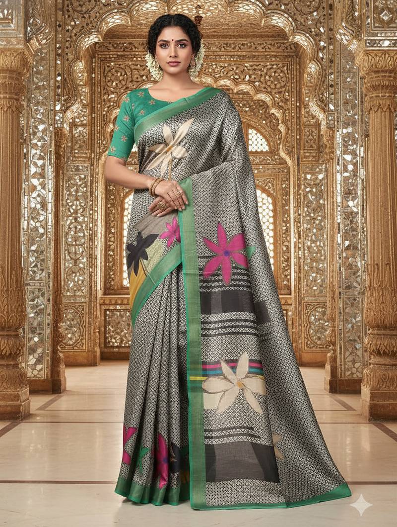 Multicolor premium printed saree with blouse