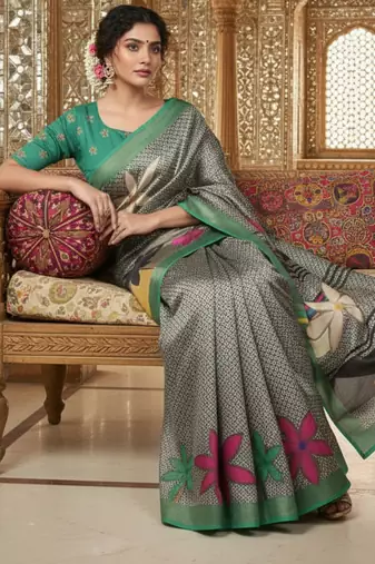 Multicolor premium printed saree with blouse