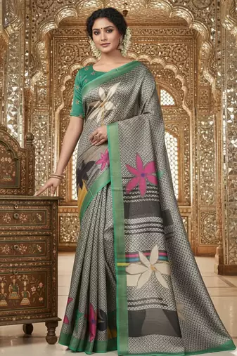 Multicolor premium printed saree with blouse