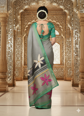 Multicolor premium printed saree with blouse 4