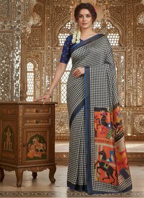 Multicolor premium printed saree with blouse 3