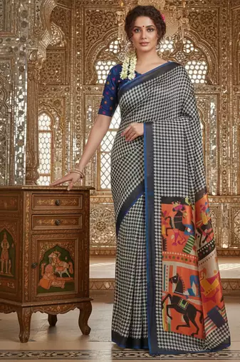 Multicolor premium printed saree with blouse