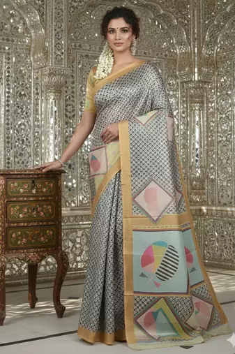 Multicolor premium printed saree with blouse