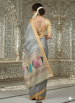 Multicolor premium printed saree with blouse 4