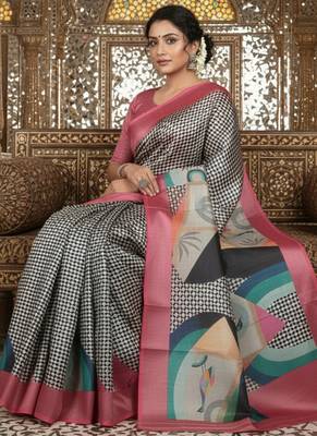 Multicolor premium printed saree with blouse 4