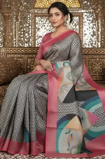 Multicolor premium printed saree with blouse