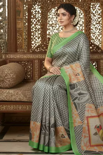 Multicolor premium printed saree with blouse