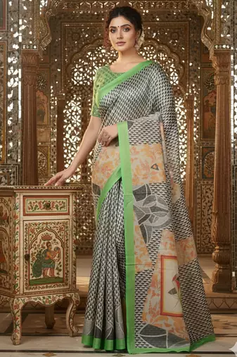 Multicolor premium printed saree with blouse