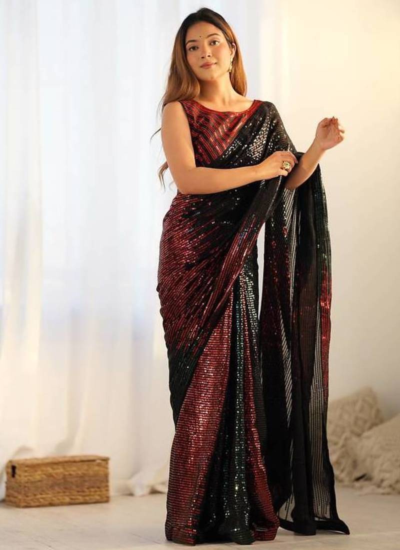 Black Bollywood Looks Georgette C Saree For Party Looks