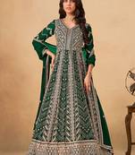 Green  embroidered sequence  faux georgette  anarkali suit