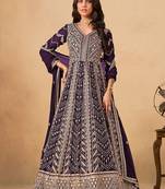 Wine embroidered faux georgette anarkali suit