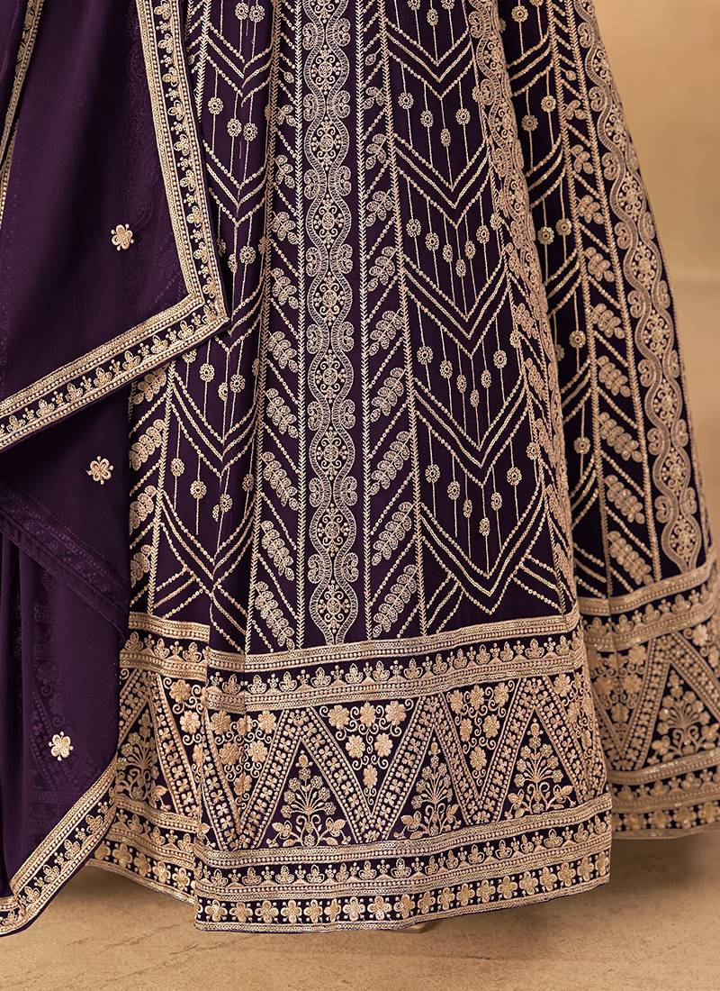 Wine embroidered faux georgette anarkali suit