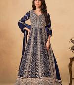 Navy blue embroidered faux georgette anarkali suit