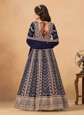 Navy blue embroidered faux georgette anarkali suit 2