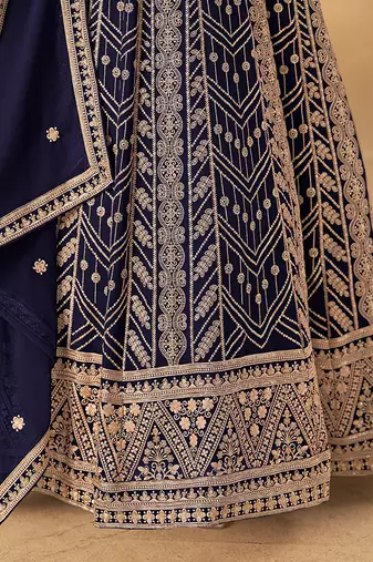 Navy blue embroidered faux georgette anarkali suit