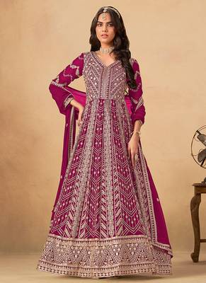 Rani pink embroidered faux georgette anarkali suit 1