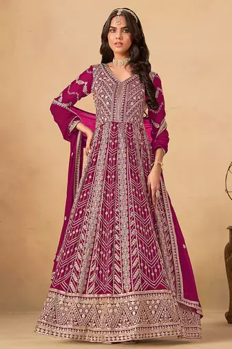 Rani pink embroidered faux georgette anarkali suit