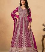 Rani pink embroidered faux georgette anarkali suit