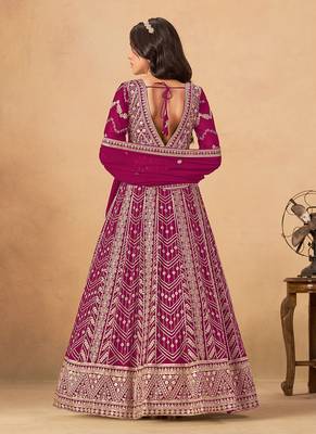 Rani pink embroidered faux georgette anarkali suit 2