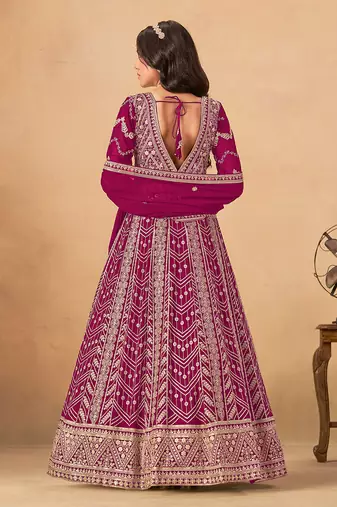 Rani pink embroidered faux georgette anarkali suit