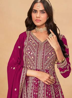 Rani pink embroidered faux georgette anarkali suit 3