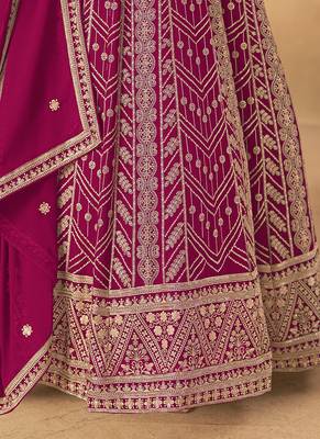 Rani pink embroidered faux georgette anarkali suit 4