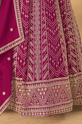 Rani pink embroidered faux georgette anarkali suit