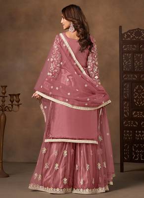Dark peach embroidered net sharara style 2