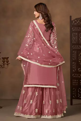 Dark peach embroidered net sharara style