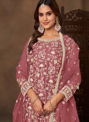Dark peach embroidered net sharara style 4