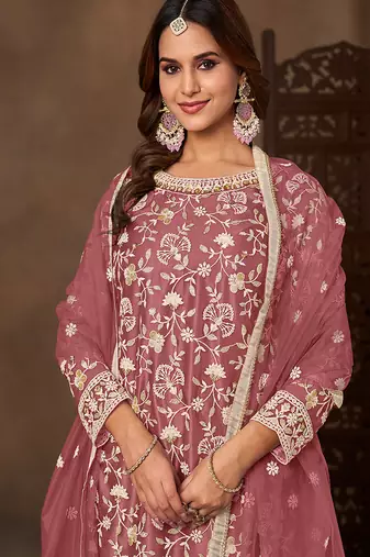 Dark peach embroidered net sharara style