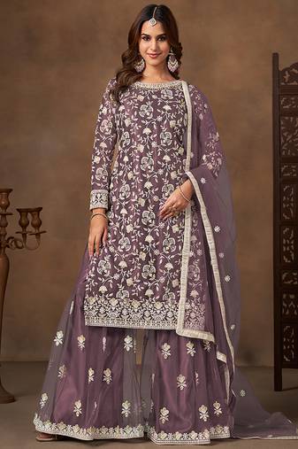 Lavender embroidered net sharara style
