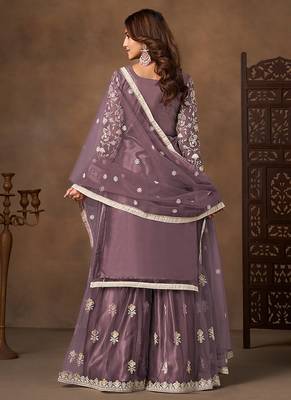Lavender embroidered net sharara style 2