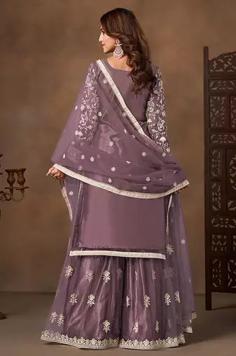 Lavender embroidered net sharara style