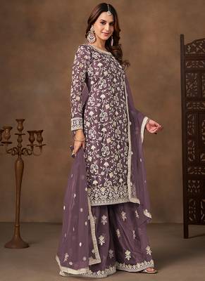 Lavender embroidered net sharara style 3
