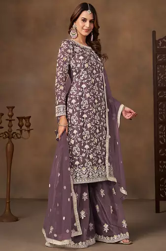 Lavender embroidered net sharara style