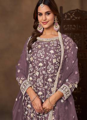 Lavender embroidered net sharara style 4