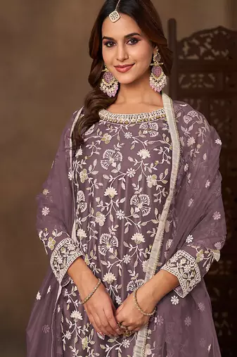 Lavender embroidered net sharara style
