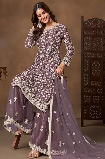 Lavender embroidered net sharara style
