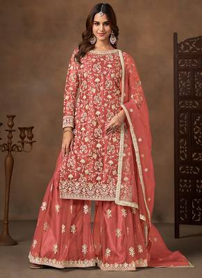 Orange embroidered net sharara style 1