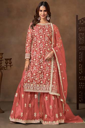 Orange embroidered net sharara style