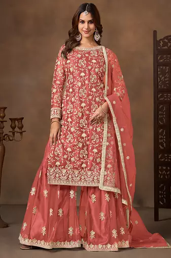 Orange embroidered net sharara style