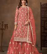 Orange embroidered net sharara style