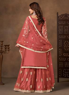 Orange embroidered net sharara style 2