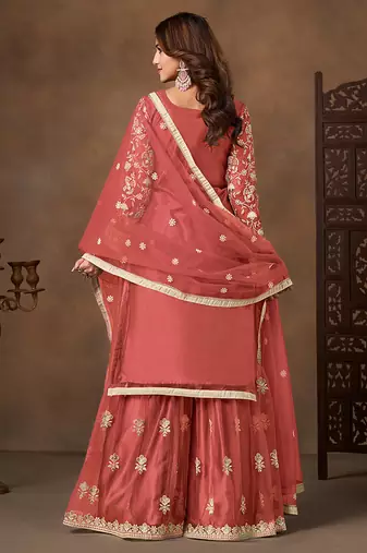Orange embroidered net sharara style