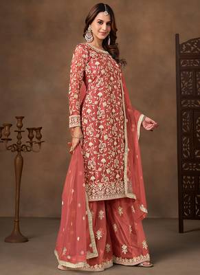 Orange embroidered net sharara style 3