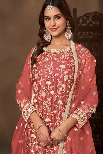 Orange embroidered net sharara style