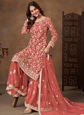 Orange embroidered net sharara style 5